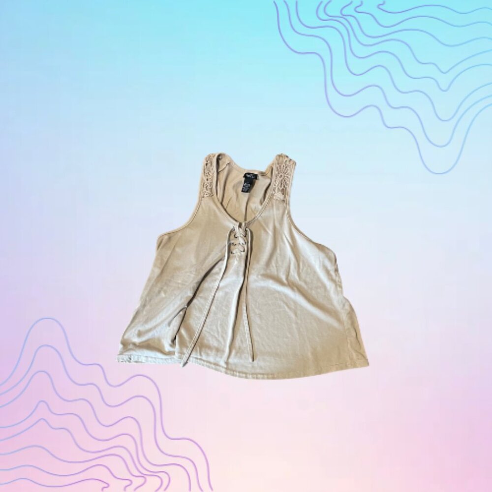 RUE 21 Beige Crochet Lace-Up Tank Top